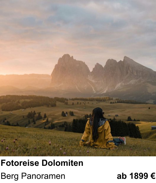 Landschaftlicher Fotoworkshop zu Fotoreise Dolomiten: Berg Panoramen